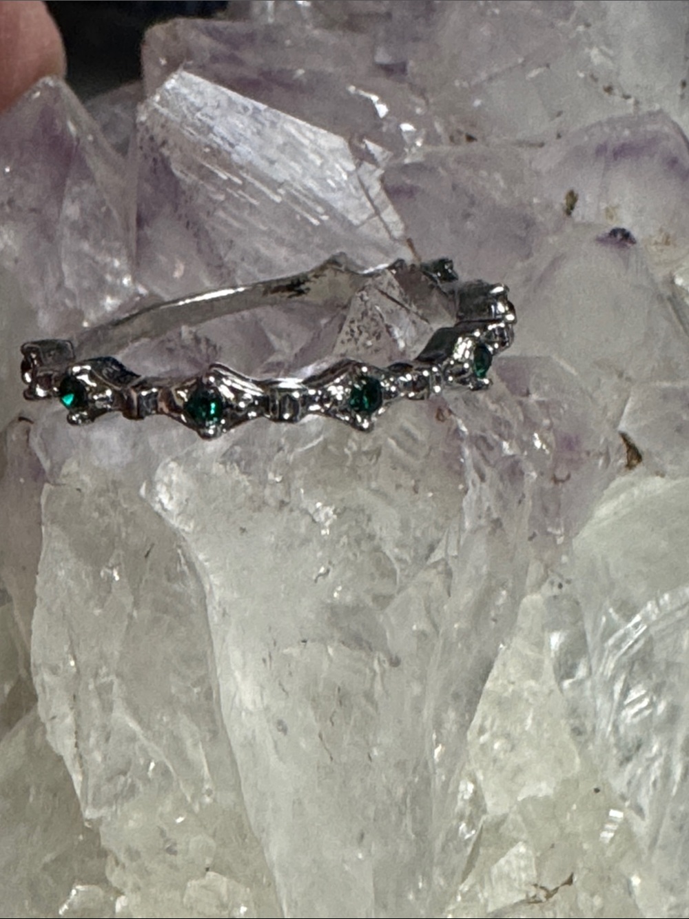 Silver Ring with Green Stones — Elegant Women's Jewelry